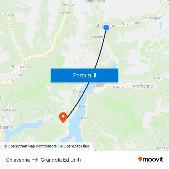 Chiavenna to Grandola Ed Uniti map