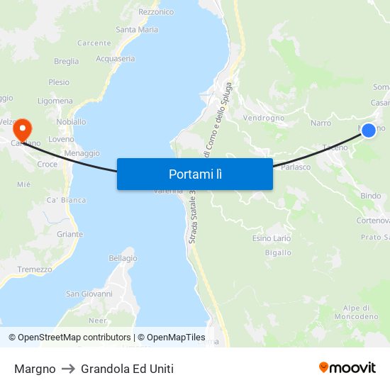 Margno to Grandola Ed Uniti map