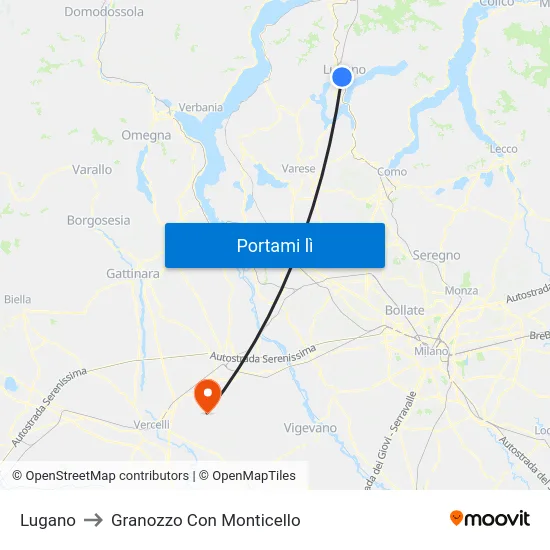 Lugano to Granozzo Con Monticello map