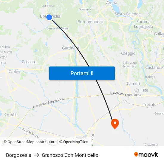 Borgosesia to Granozzo Con Monticello map