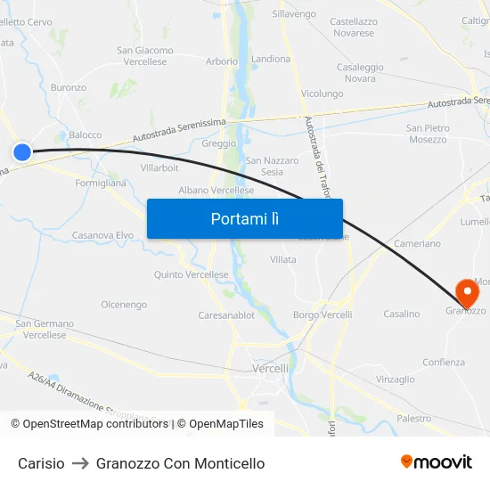 Carisio to Granozzo Con Monticello map