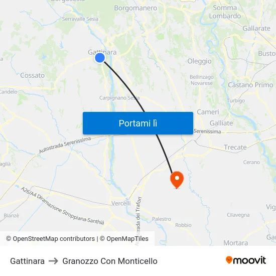 Gattinara to Granozzo Con Monticello map