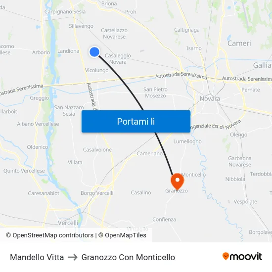 Mandello Vitta to Granozzo Con Monticello map