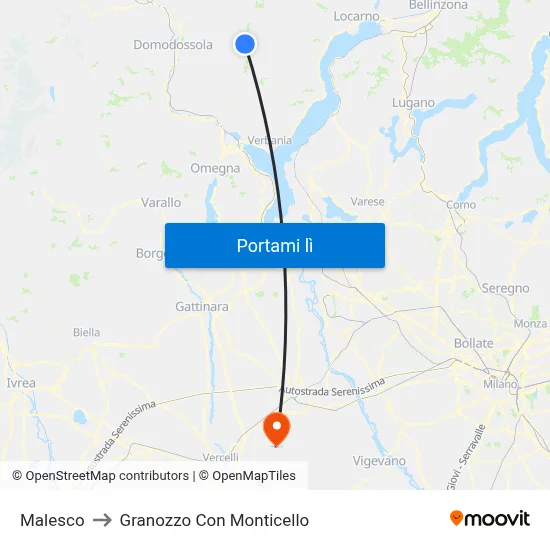 Malesco to Granozzo Con Monticello map