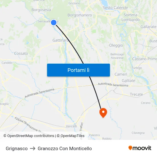 Grignasco to Granozzo Con Monticello map