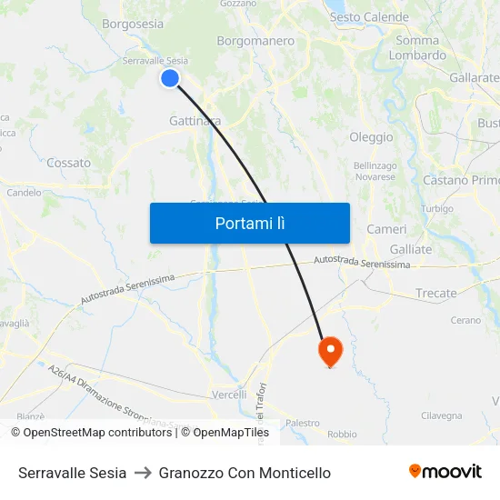 Serravalle Sesia to Granozzo Con Monticello map