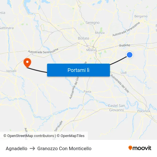 Agnadello to Granozzo Con Monticello map