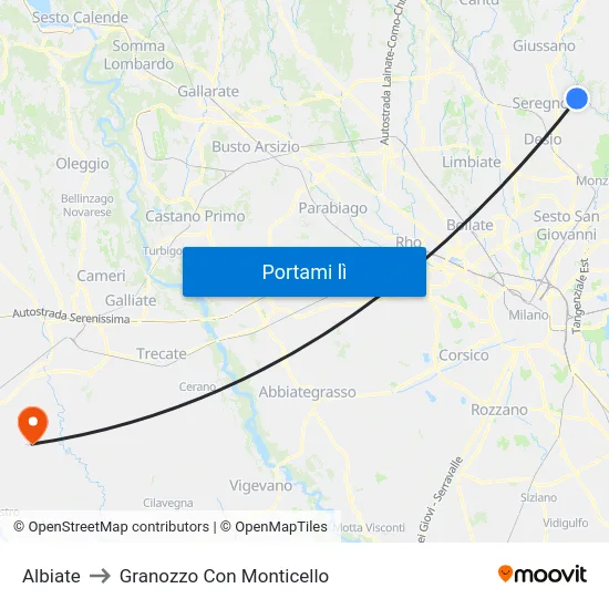Albiate to Granozzo Con Monticello map