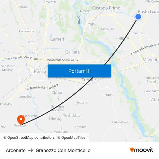 Arconate to Granozzo Con Monticello map