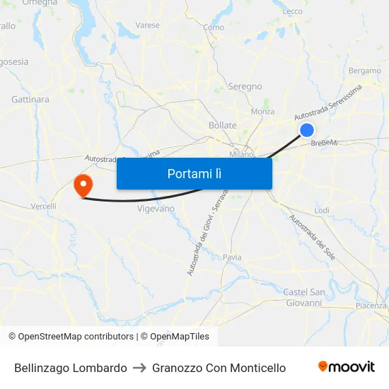 Bellinzago Lombardo to Granozzo Con Monticello map