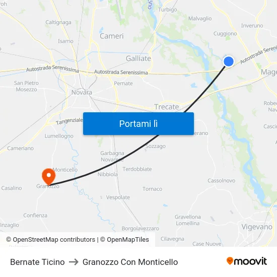 Bernate Ticino to Granozzo Con Monticello map