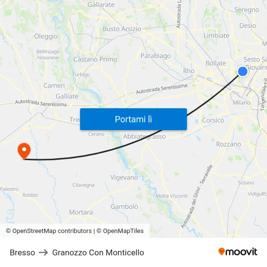 Bresso to Granozzo Con Monticello map