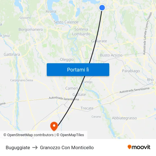 Buguggiate to Granozzo Con Monticello map