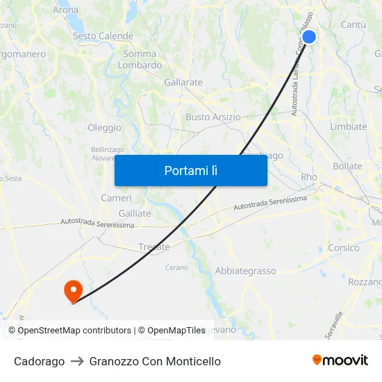Cadorago to Granozzo Con Monticello map
