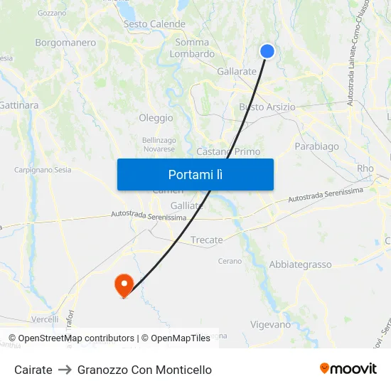 Cairate to Granozzo Con Monticello map