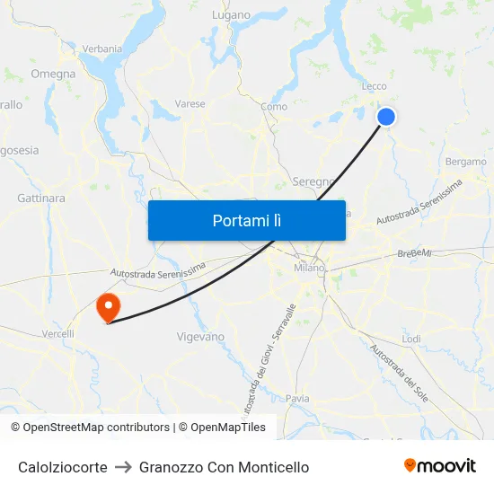 Calolziocorte to Granozzo Con Monticello map