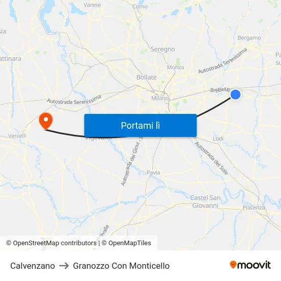 Calvenzano to Granozzo Con Monticello map
