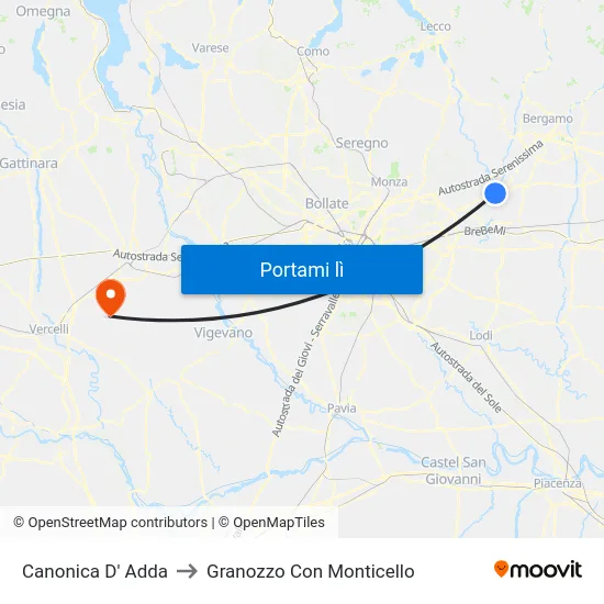 Canonica D' Adda to Granozzo Con Monticello map