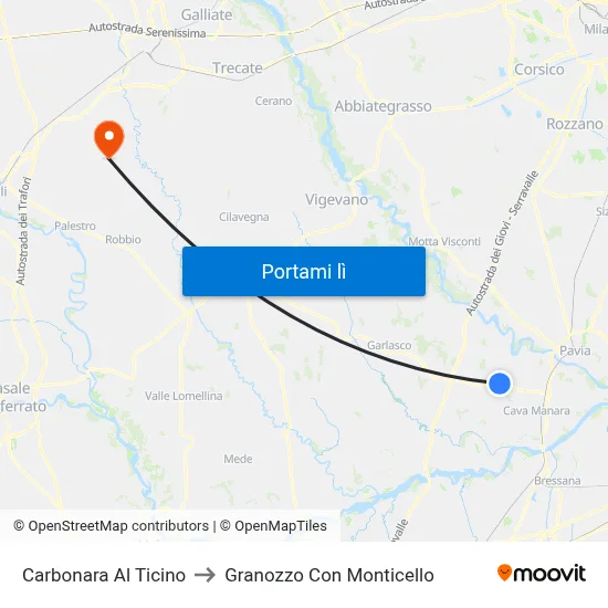 Carbonara Al Ticino to Granozzo Con Monticello map