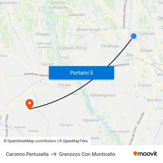 Caronno Pertusella to Granozzo Con Monticello map