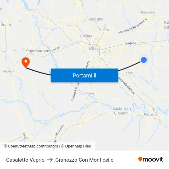 Casaletto Vaprio to Granozzo Con Monticello map