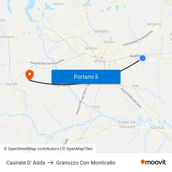 Casirate D' Adda to Granozzo Con Monticello map