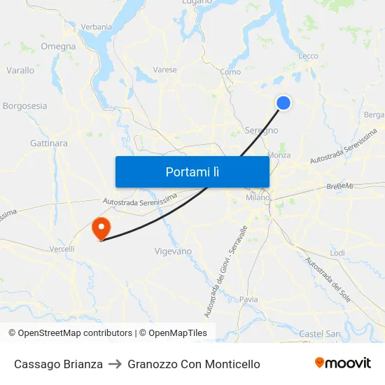 Cassago Brianza to Granozzo Con Monticello map