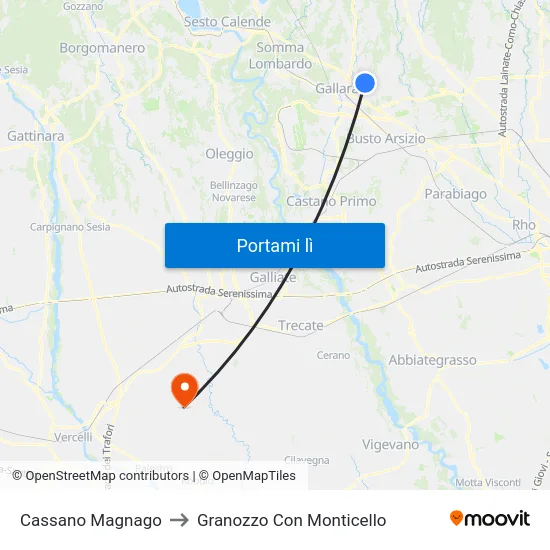 Cassano Magnago to Granozzo Con Monticello map