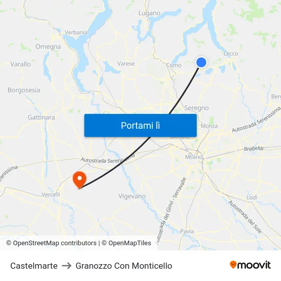 Castelmarte to Granozzo Con Monticello map