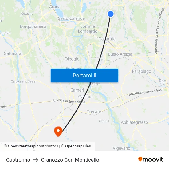 Castronno to Granozzo Con Monticello map