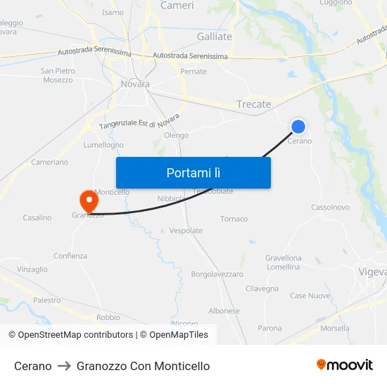 Cerano to Granozzo Con Monticello map