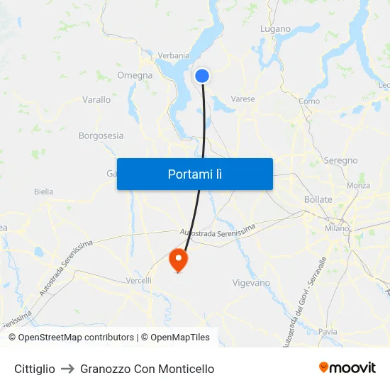 Cittiglio to Granozzo Con Monticello map