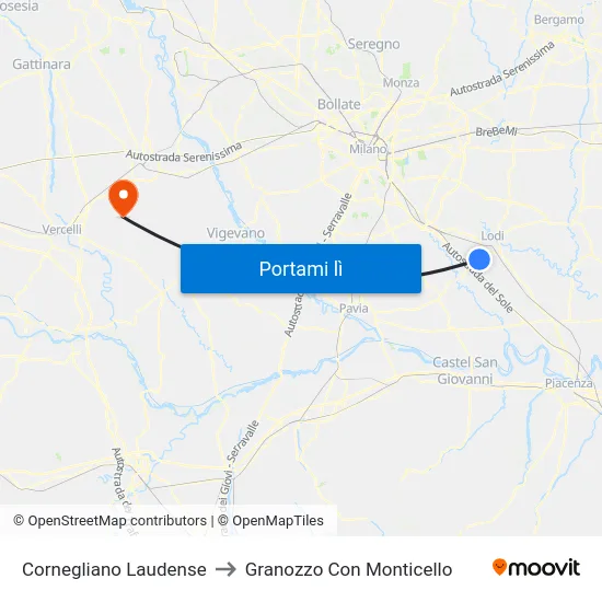 Cornegliano Laudense to Granozzo Con Monticello map