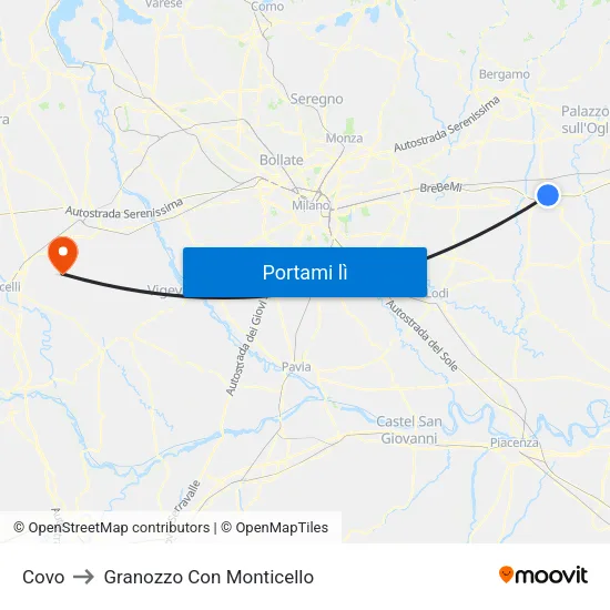 Covo to Granozzo Con Monticello map