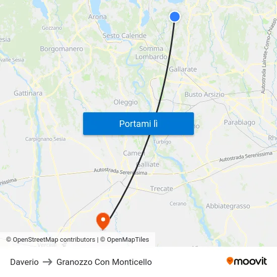 Daverio to Granozzo Con Monticello map