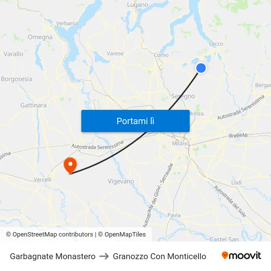 Garbagnate Monastero to Granozzo Con Monticello map