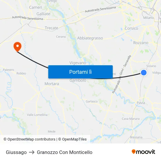Giussago to Granozzo Con Monticello map