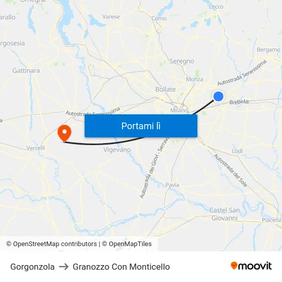 Gorgonzola to Granozzo Con Monticello map