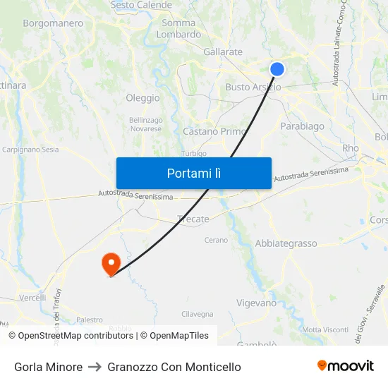Gorla Minore to Granozzo Con Monticello map