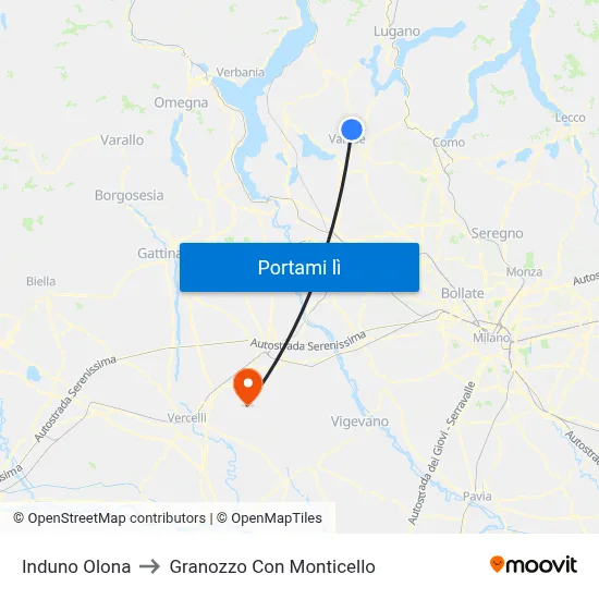 Induno Olona to Granozzo Con Monticello map