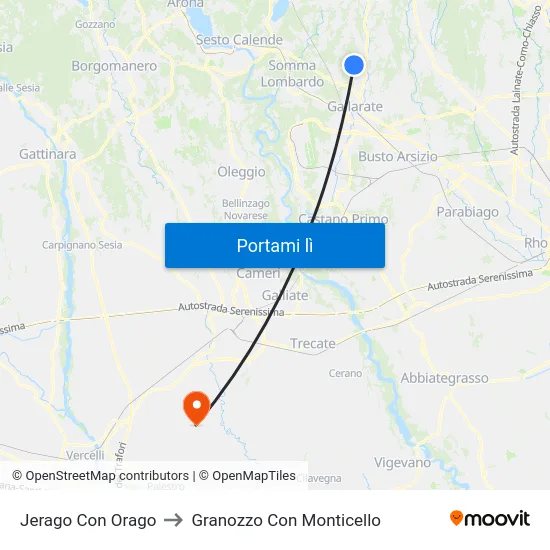 Jerago Con Orago to Granozzo Con Monticello map