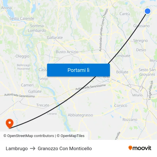 Lambrugo to Granozzo Con Monticello map
