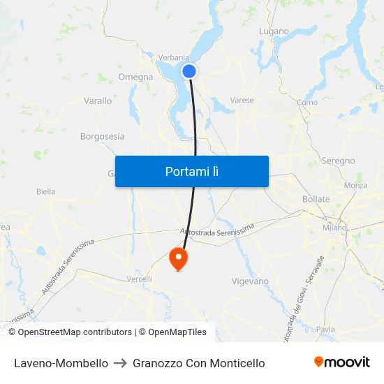 Laveno-Mombello to Granozzo Con Monticello map