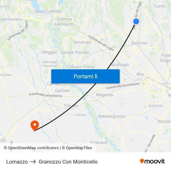 Lomazzo to Granozzo Con Monticello map