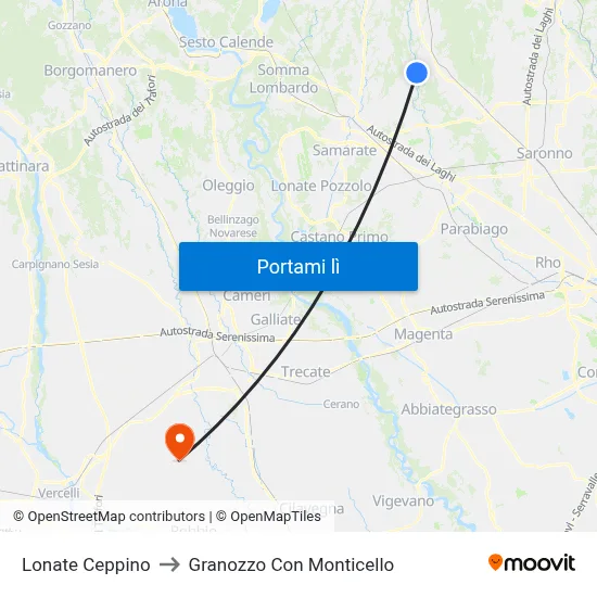 Lonate Ceppino to Granozzo Con Monticello map