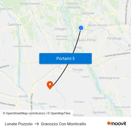 Lonate Pozzolo to Granozzo Con Monticello map