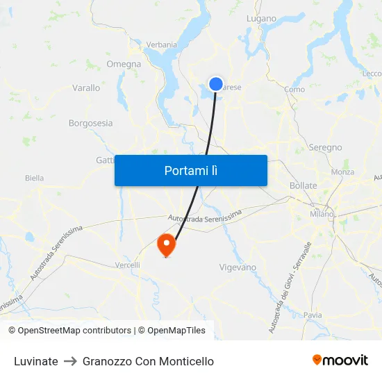 Luvinate to Granozzo Con Monticello map