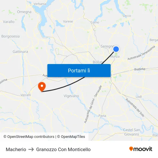 Macherio to Granozzo Con Monticello map