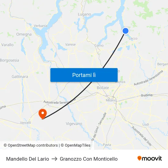 Mandello Del Lario to Granozzo Con Monticello map