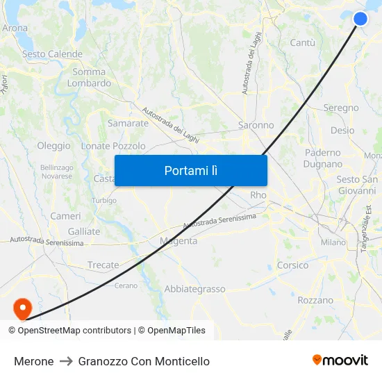 Merone to Granozzo Con Monticello map
